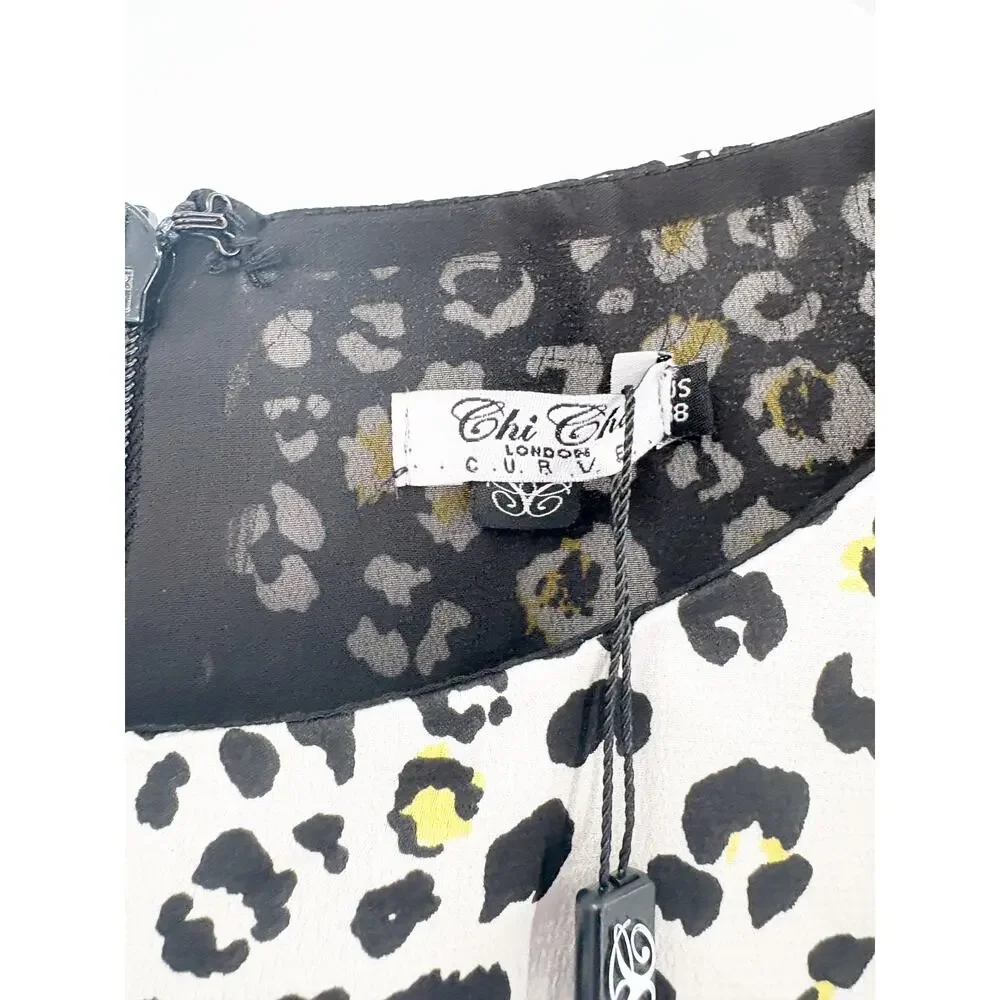 CHI CHI LONDON Curve Vida Mix Animal Print Dress Size 18 Monochrome NEW - Picture 4 of 7